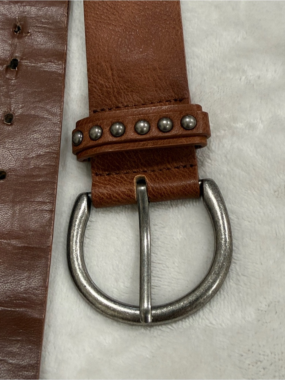 H&M Brown Leather Belt with Stud Accents and Silver Buckle